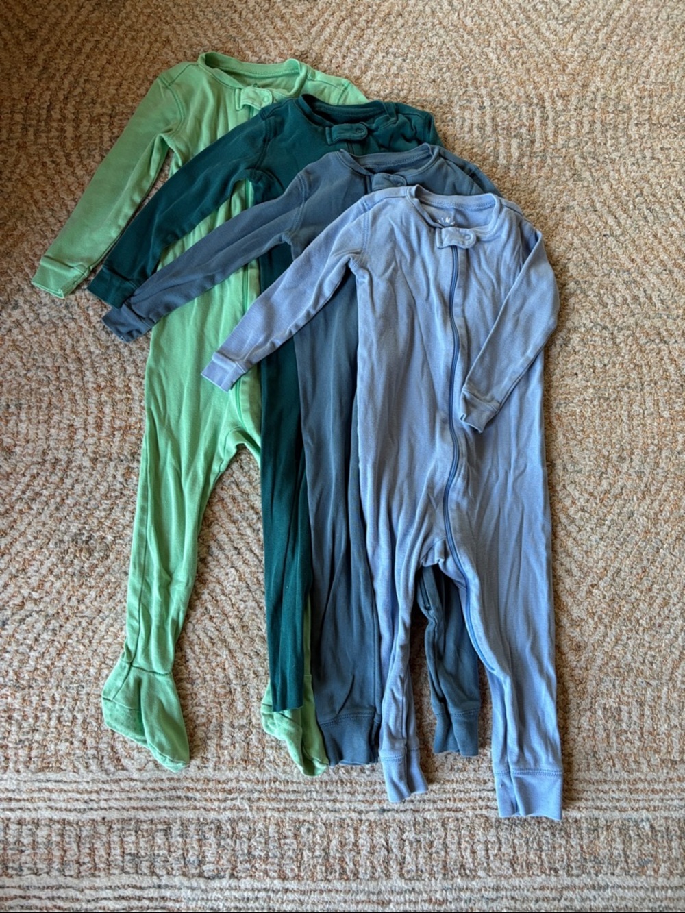 Primary Kids Pajamas Solid Greens and Blues 4-Pack